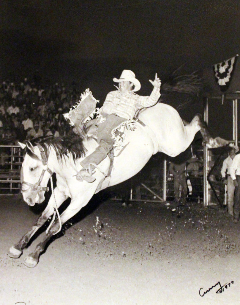 Riddle riding bareback at the Weatherford rodeo in 1977. (Photo courtesy of Dollie Riddle)