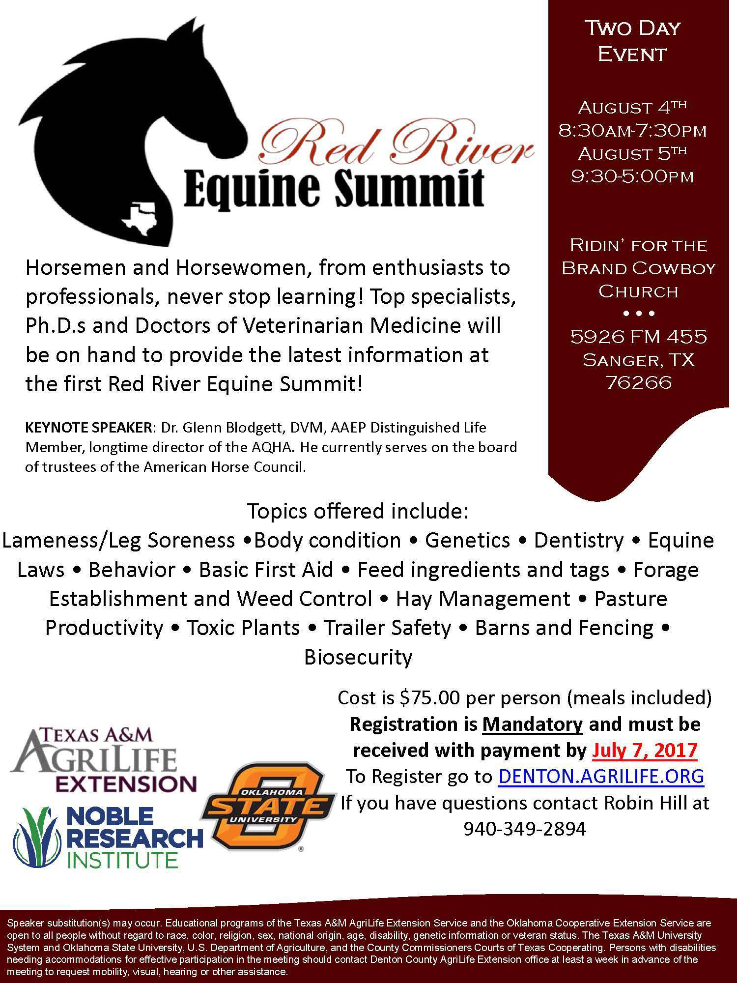 Red River Equine Summit @ Ridin’ for the Brand Cowboy Church | Sanger | Texas | United States